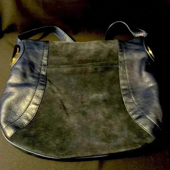 B. Makowsky Giamma Navy Suede & Leather Shoulder Bag - Picture 1 of 8